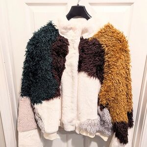 SOLD Colorful Patchwork Faux Fur Jacket